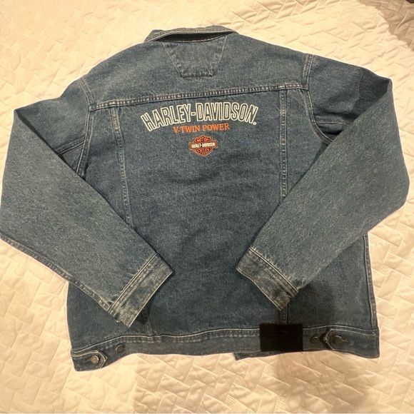 Vintage HARLEY DAVIDSON mens jean jacket Sz L V-Twin Power Fleece Liner N6 - Picture 3 of 11